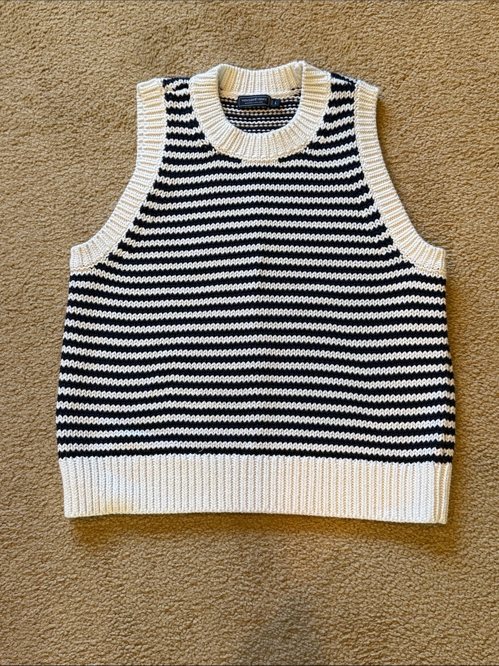 Vineyard Vines Black & White Striped Crewneck Sweater Vest
